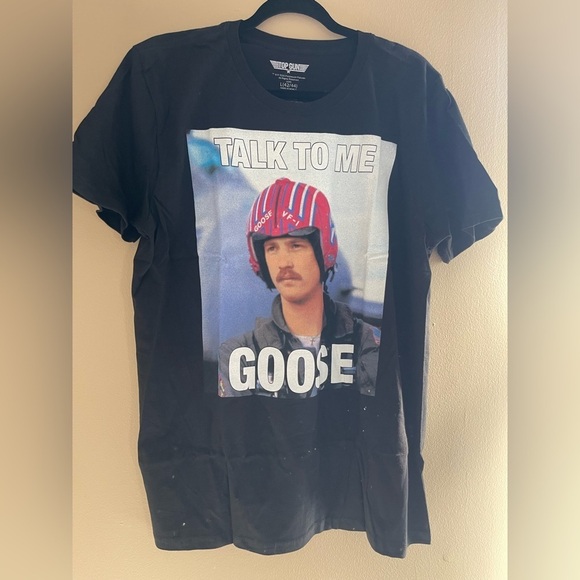 Top Gun Tops - Black Graphic T-Shirt with Talk to Me Goose Print